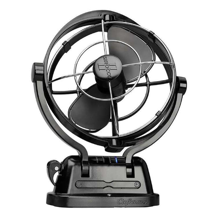 Sirocco II 12/24 V Black Gimbal Fan – 360° Airflow, 3‑Speeds, Timer, Ultra‑Quiet (Caframo)