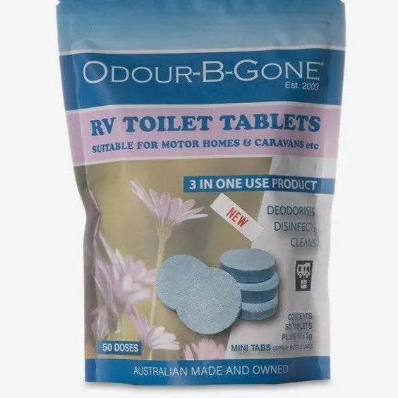 Odour B Gone 50's – 50 × 8 g RV Toilet Tablets + 10 Mini Oxygen Tabs