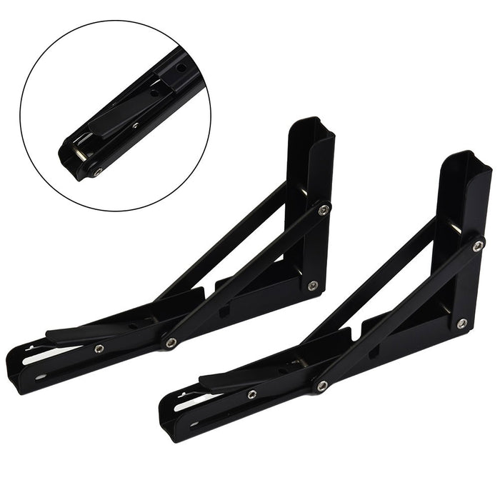 Black Folding Footstool Bracket Pair – Heavy-Duty Fold-Down Support Brackets
