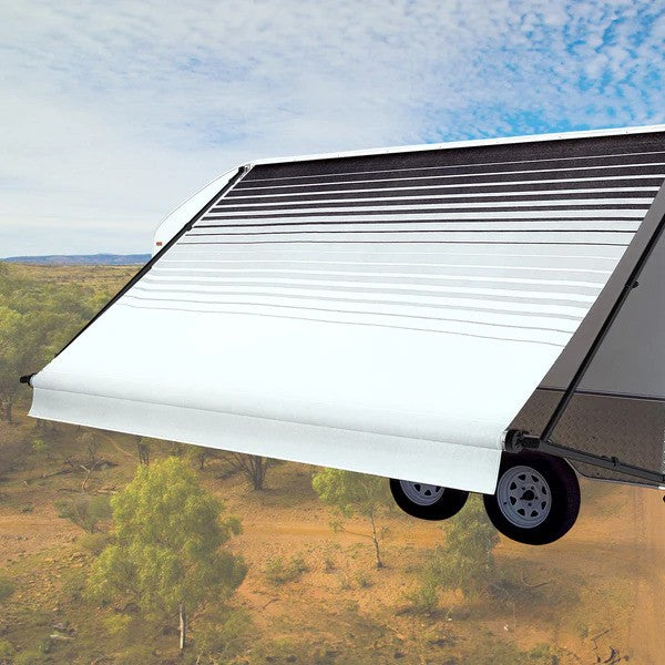Aussie Traveller Sunburst Classic 15′ Awning – Charcoal Fade Vinyl, Black End Caps