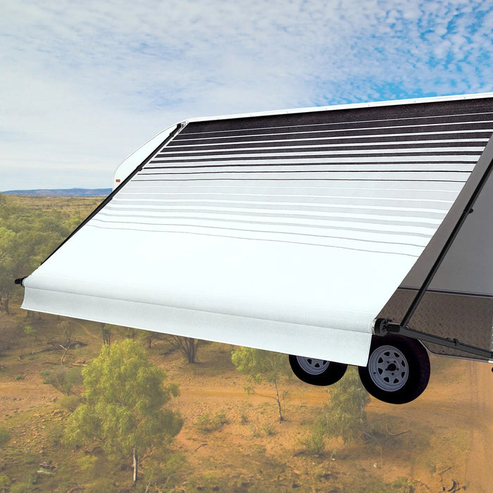 Aussie Traveller Sunburst Classic 16′ Awning – Charcoal Fade Vinyl, Black End Caps