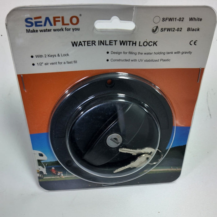 Seaflo Lockable Water Inlet – Black Gravity Fill Port with Vent & Locking Cap (SFWI2‑02)