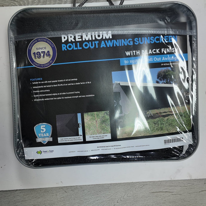 Coast to Coast Premium Black Sunscreen – 16′ (4.635 m) Roll-Out Awning Privacy Screen