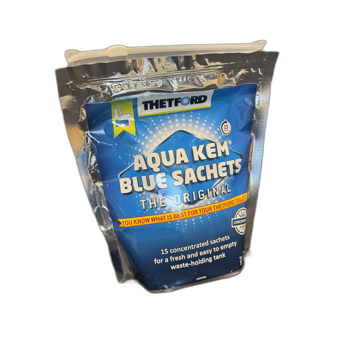 Thetford Aqua Kem Blue Sachets – 15 Doses Water-Soluble Waste Tank Cleaner