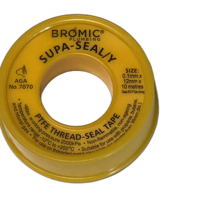 Yellow Gas Thread Seal Tape - Bromic – 12 mm × 10 m, High-Density PTFE