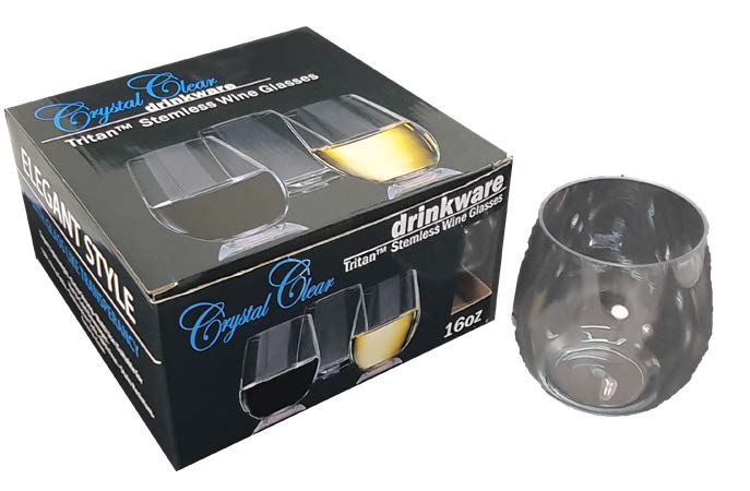 Triton Crystal Clear Stemless Wine Glass 16 Oz 4PK